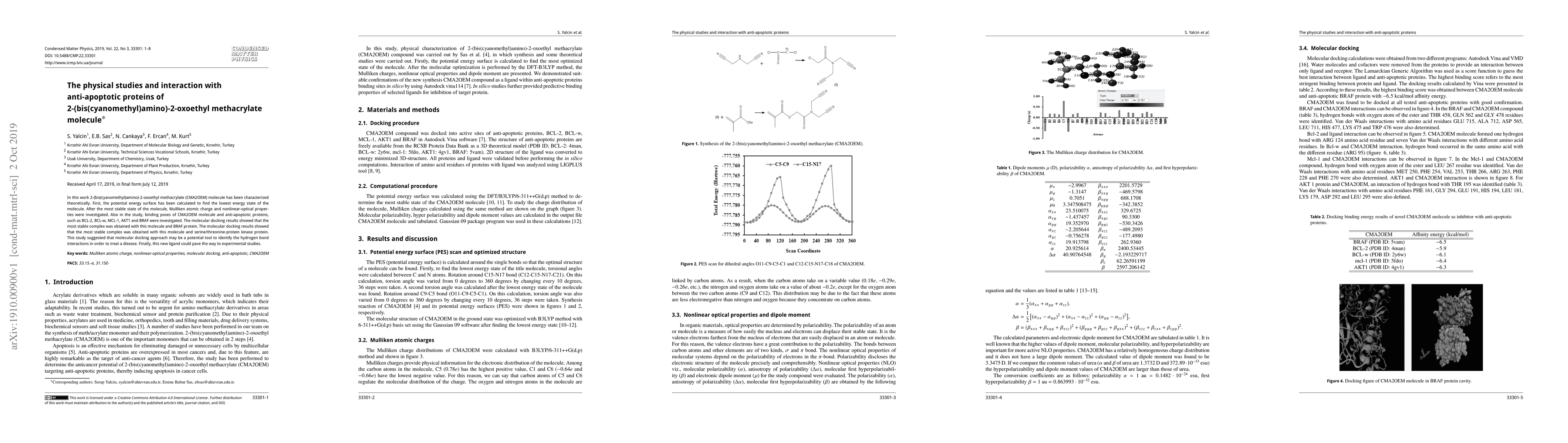 Thumbnail for The physical studies and interaction with anti-apoptotic proteins of
  2-(bis(cyanomethyl)amino)-2-oxoethyl methacrylate molecule