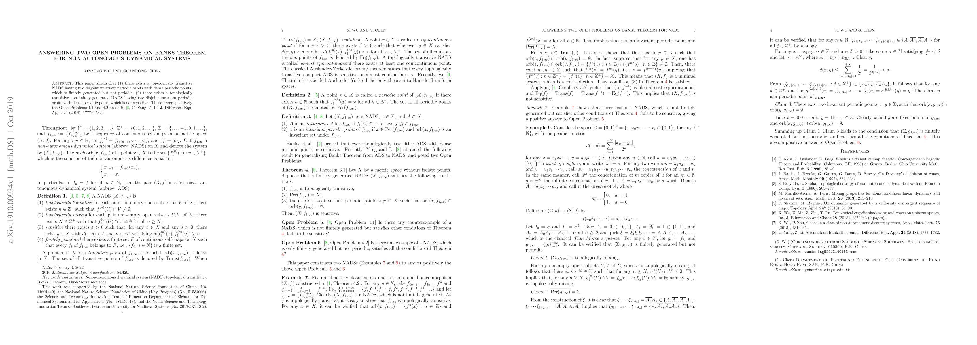 Thumbnail for Answering two open problems on Banks theorem for non-autonomous
  dynamical systems