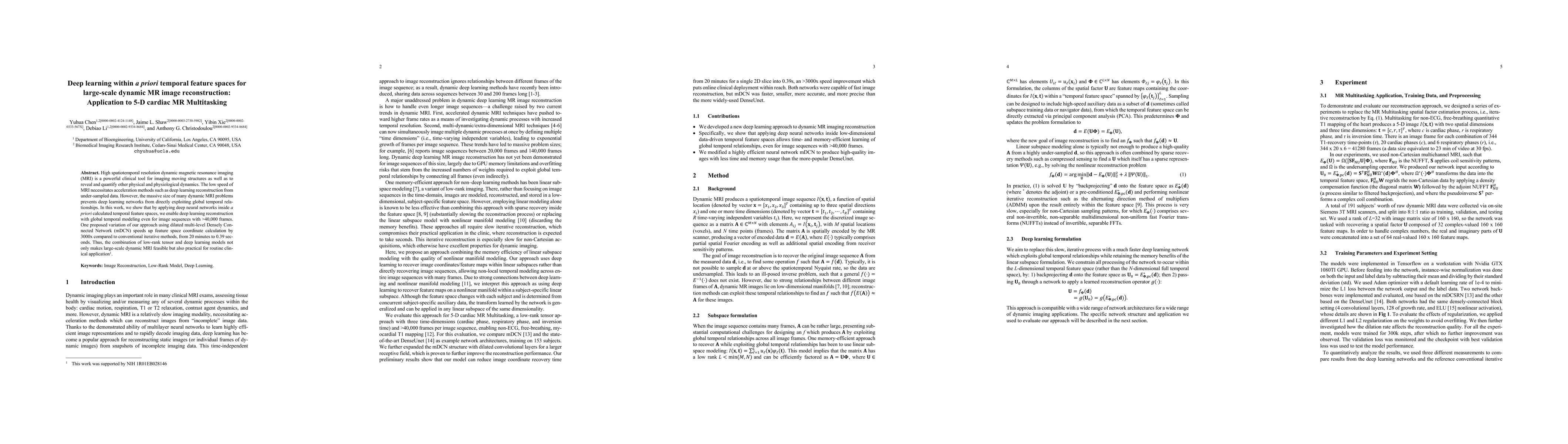 Thumbnail for Deep learning within a priori temporal feature spaces for large-scale
  dynamic MR image reconstruction: Application to 5-D cardiac MR Multitasking