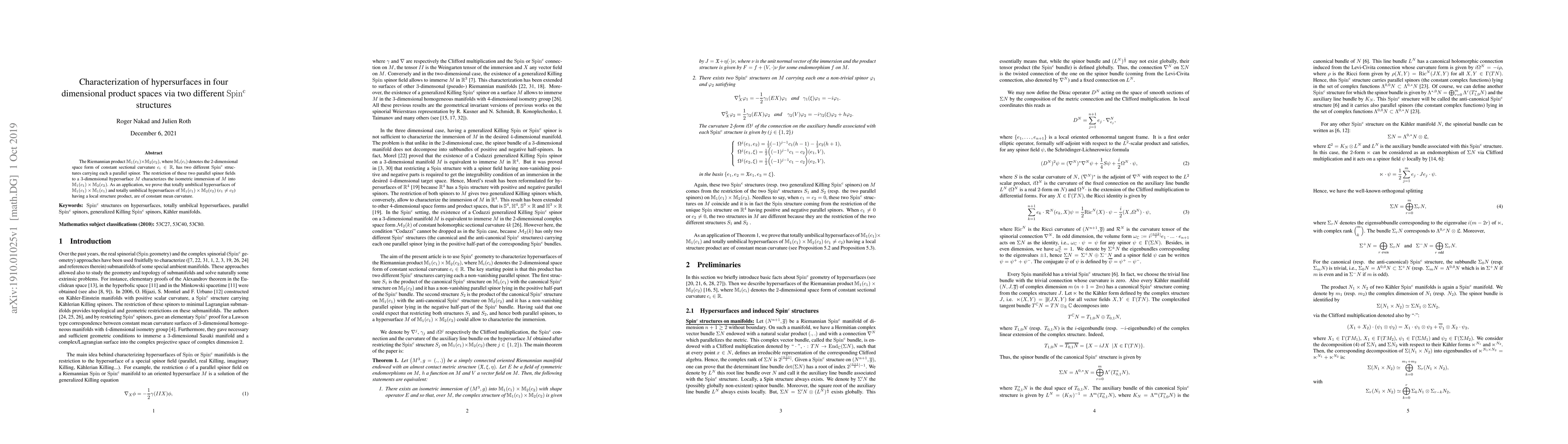 Thumbnail for Characterization of hypersurfaces in four dimensional product spaces via
  two different Spin$^c$ structures