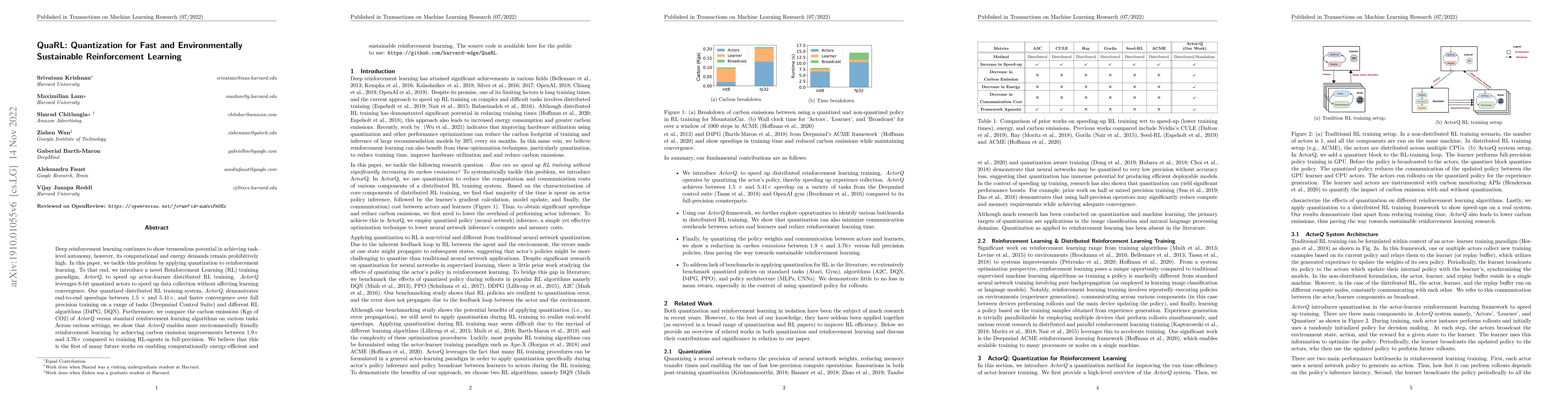 Thumbnail for QuaRL: Quantization for Fast and Environmentally Sustainable
  Reinforcement Learning
