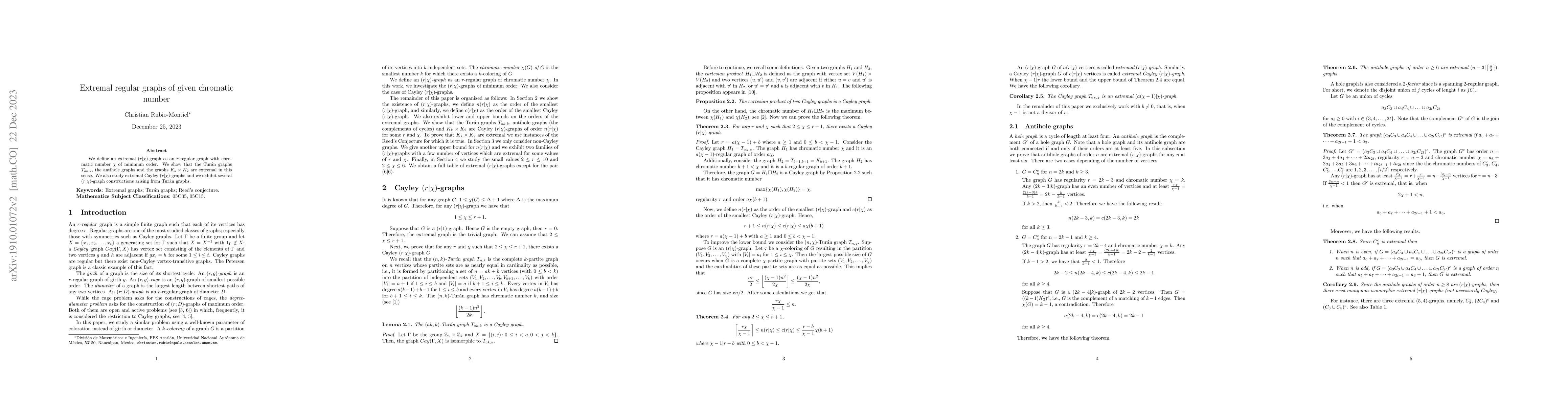 Thumbnail for Extremal regular graphs of given chromatic number