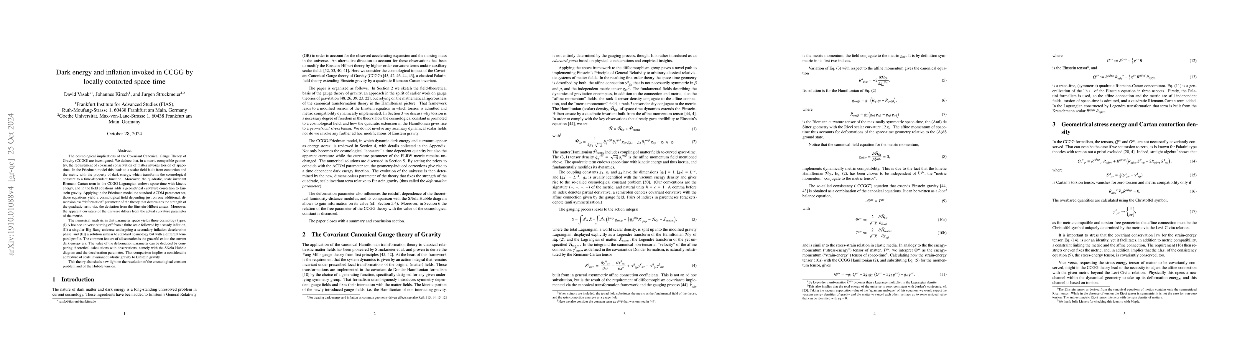 Thumbnail for Dark energy and inflation invoked in CCGG by locally contorted
  space-time