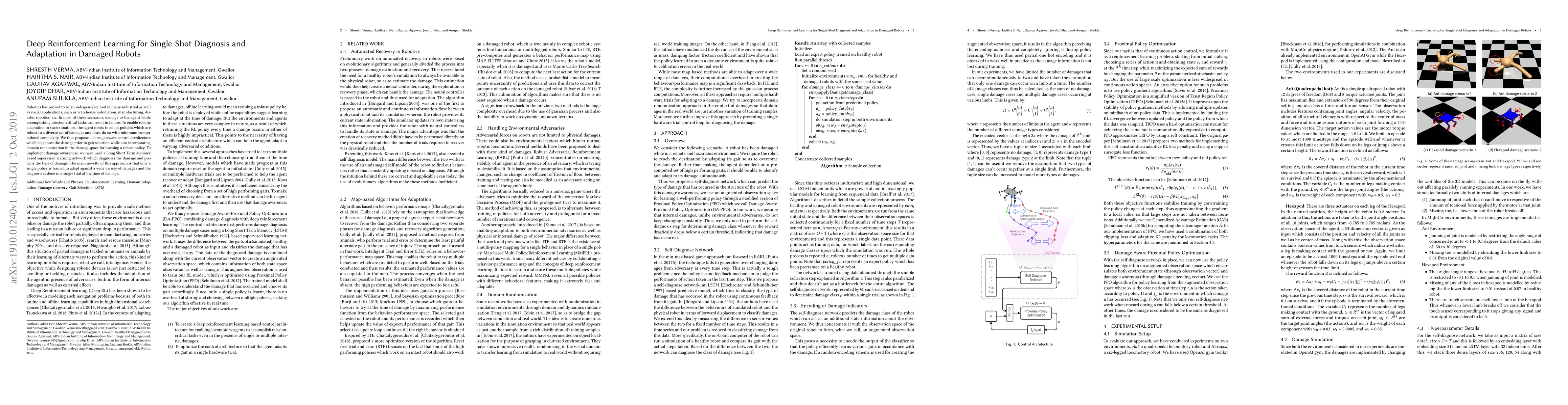 Thumbnail for Deep Reinforcement Learning for Single-Shot Diagnosis and Adaptation in
  Damaged Robots
