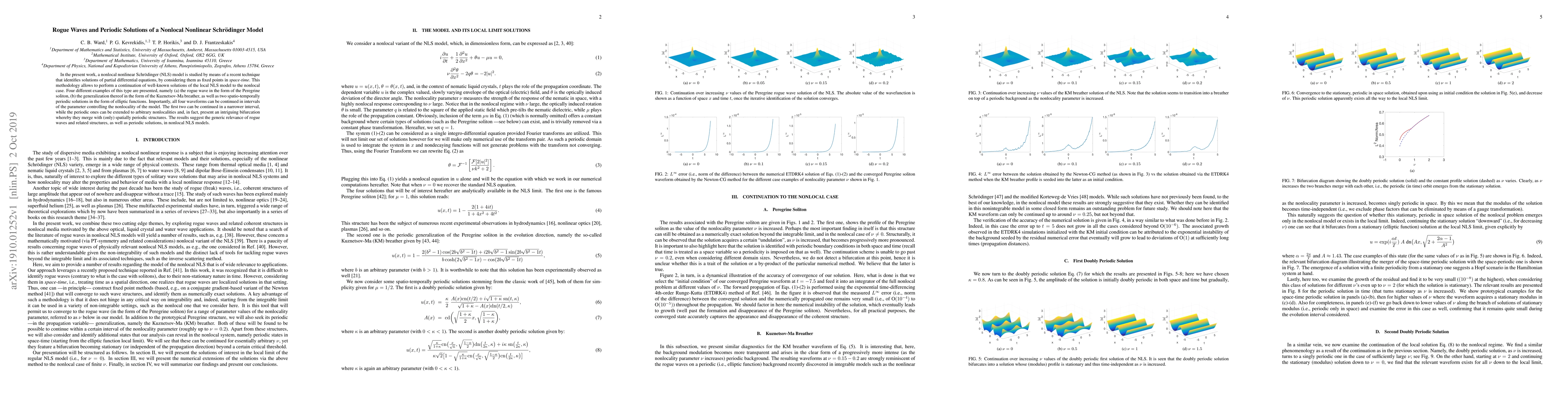 Thumbnail for Rogue Waves and Periodic Solutions of a Nonlocal Nonlinear Schr\"odinger
  Model