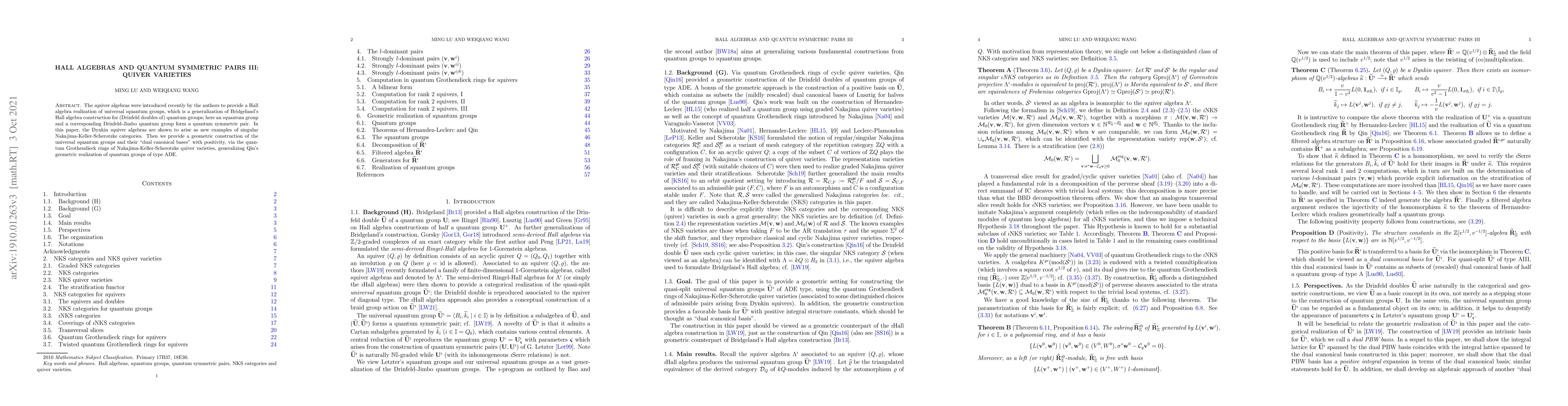 Thumbnail for Hall algebras and quantum symmetric pairs III: Quiver varieties