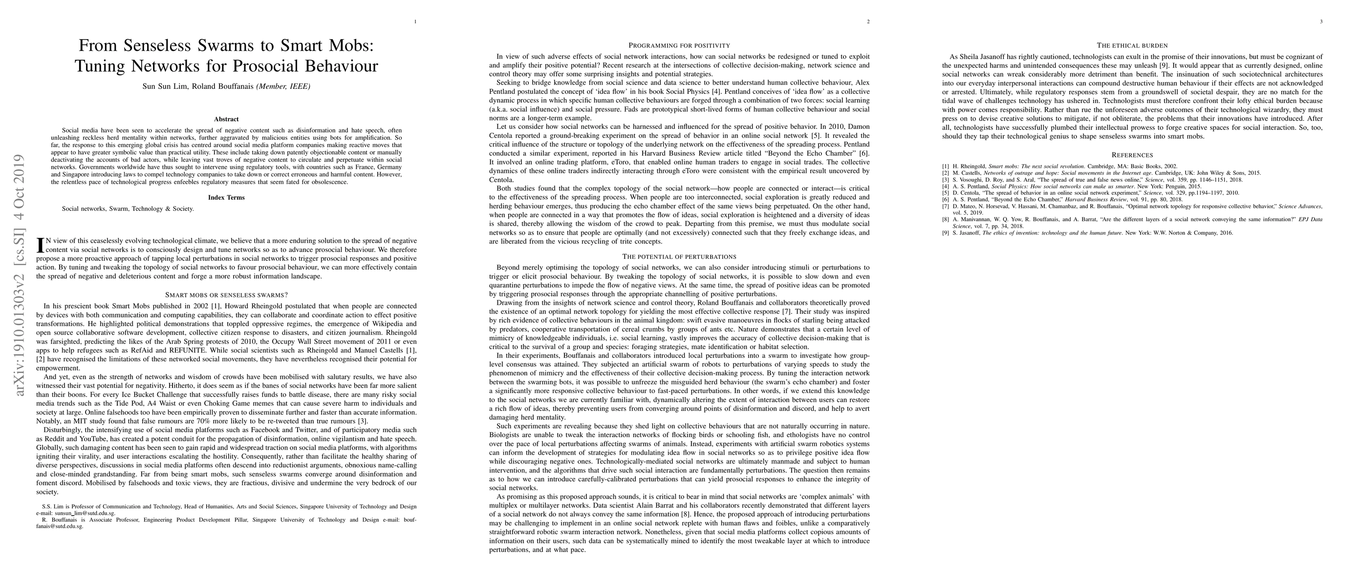 Thumbnail for From Senseless Swarms to Smart Mobs: Tuning Networks for Prosocial
  Behaviour