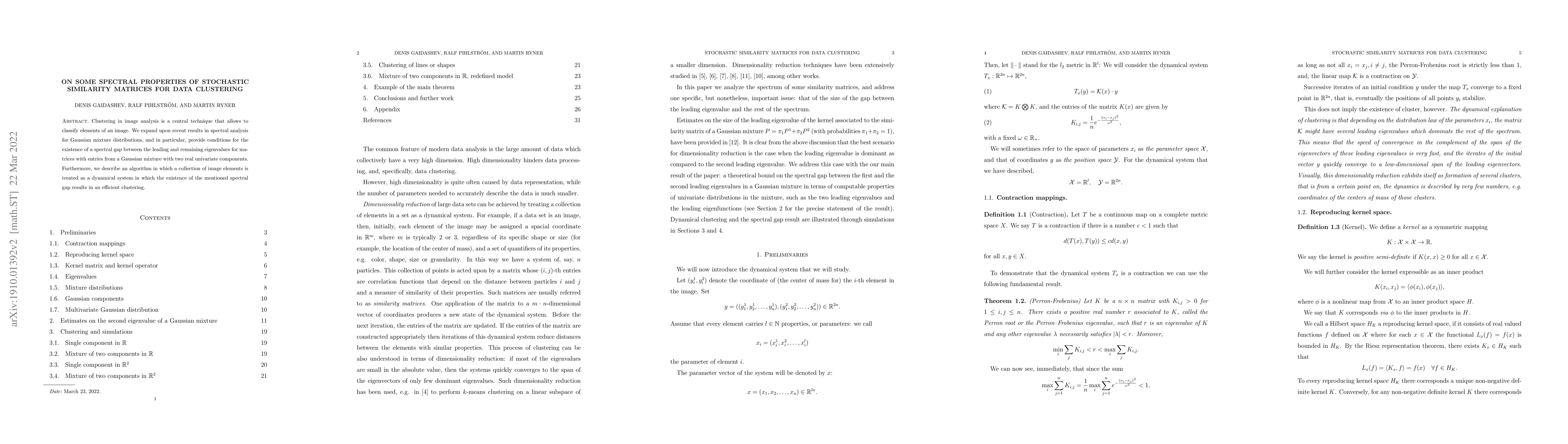 Thumbnail for On some spectral properties of stochastic similarity matrices for data
  clustering