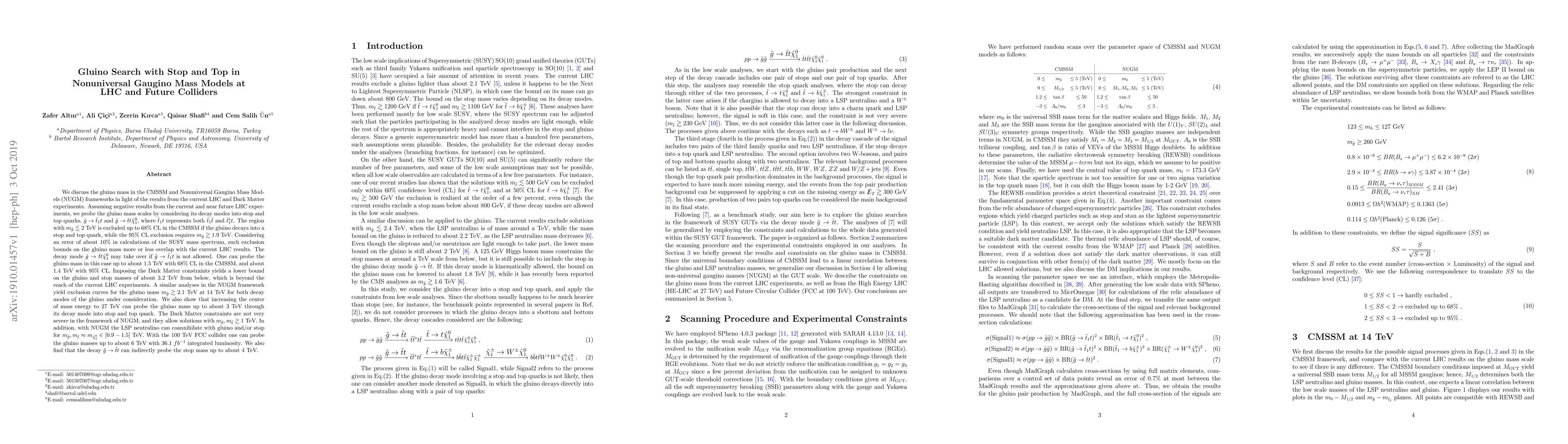 Thumbnail for Gluino Search with Stop and Top in Nonuniversal Gaugino Mass Models at
  LHC and Future Colliders