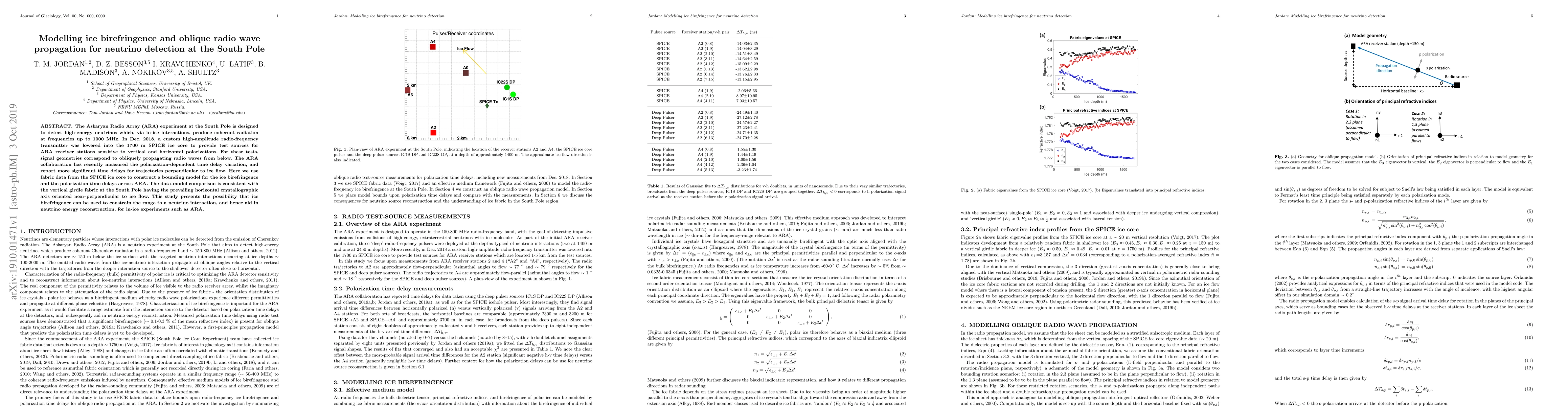 Thumbnail for Modelling ice birefringence and oblique radio wave propagation for
  neutrino detection at the South Pole