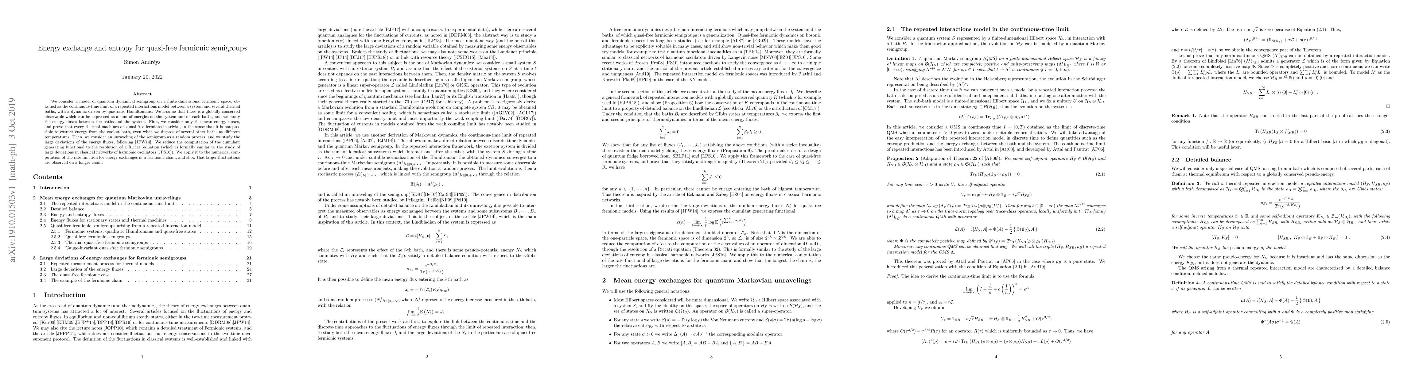 Thumbnail for Energy exchange and entropy for quasi-free fermionic semigroups