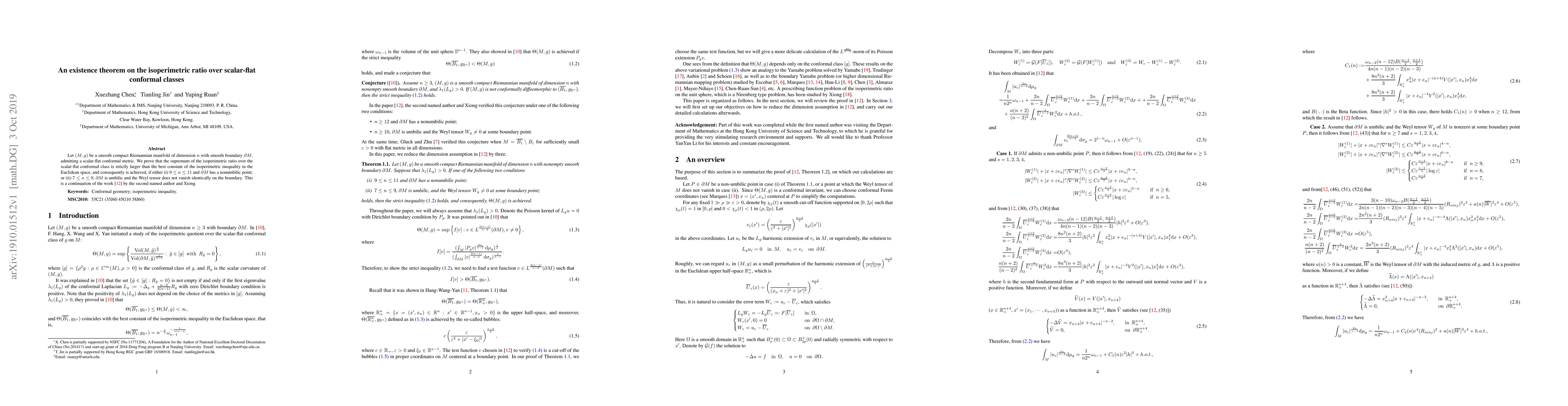 Thumbnail for An existence theorem on the isoperimetric ratio over scalar-flat
  conformal classes
