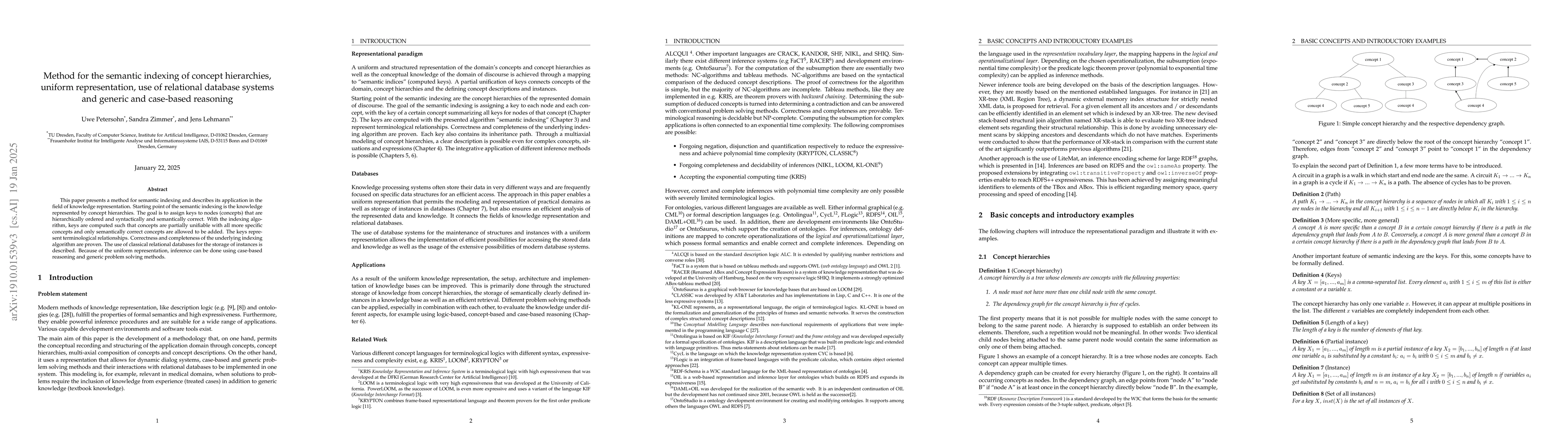 Thumbnail for Method for the semantic indexing of concept hierarchies, uniform
  representation, use of relational database systems and generic and case-based
  reasoning