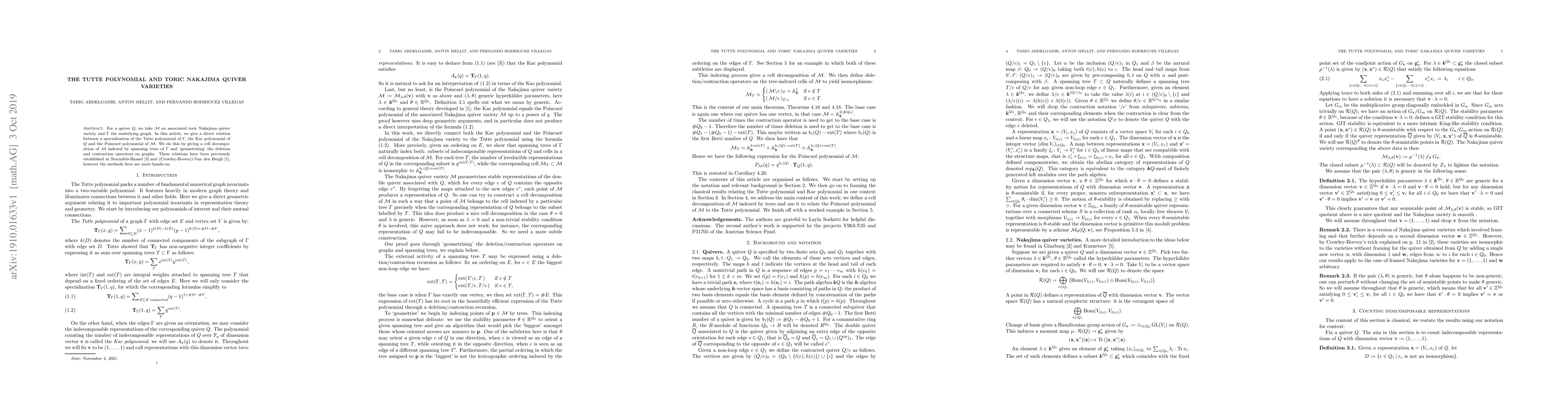 Thumbnail for The Tutte polynomial and toric Nakajima quiver varieties