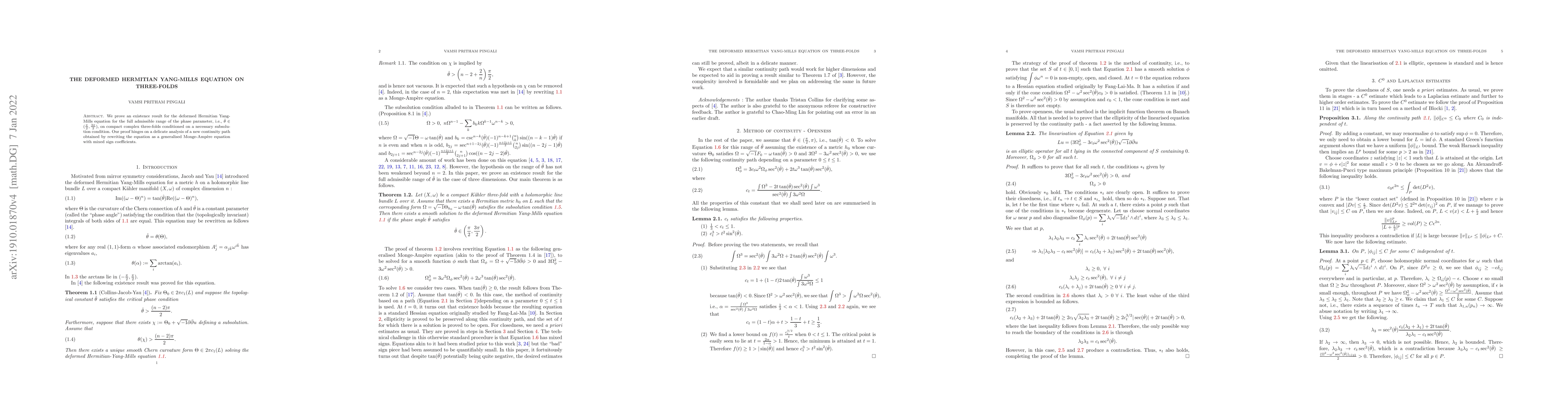 Thumbnail for The deformed Hermitian Yang-Mills equation on three-folds