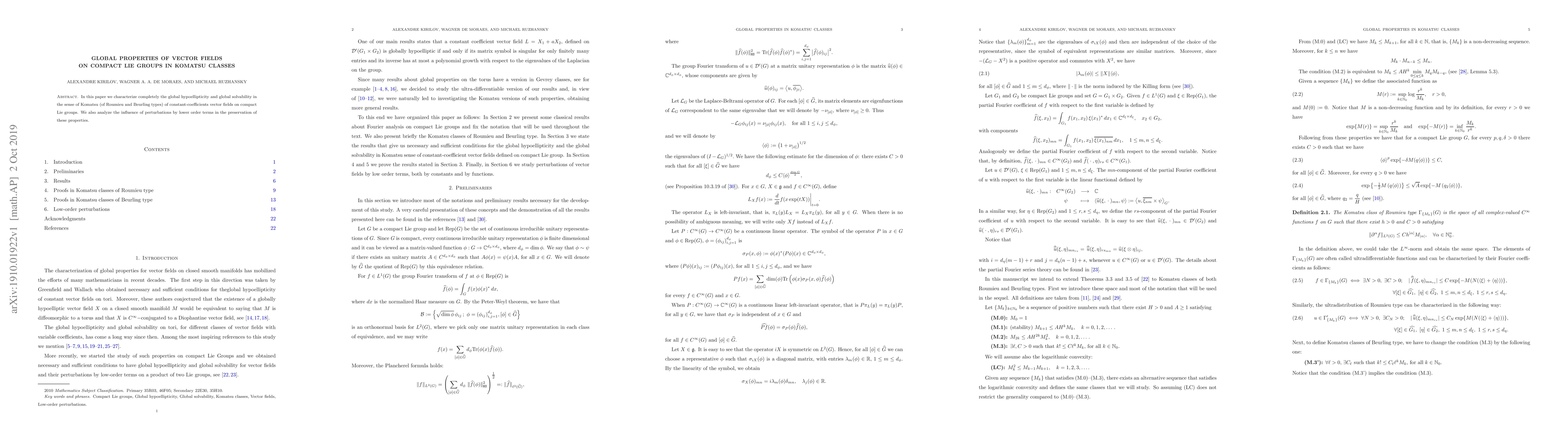 Thumbnail for Global properties of vector fields on compact Lie groups in Komatsu
  classes