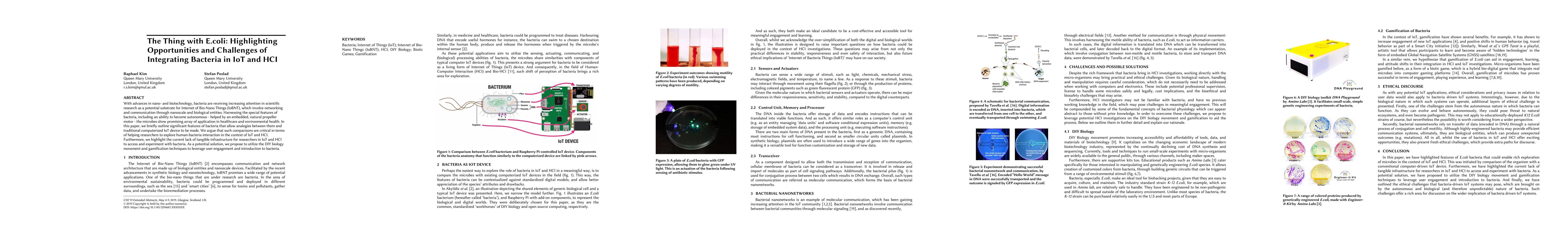 Thumbnail for The Thing With E.coli: Highlighting Opportunities and Challenges of
  Integrating Bacteria in IoT and HCI