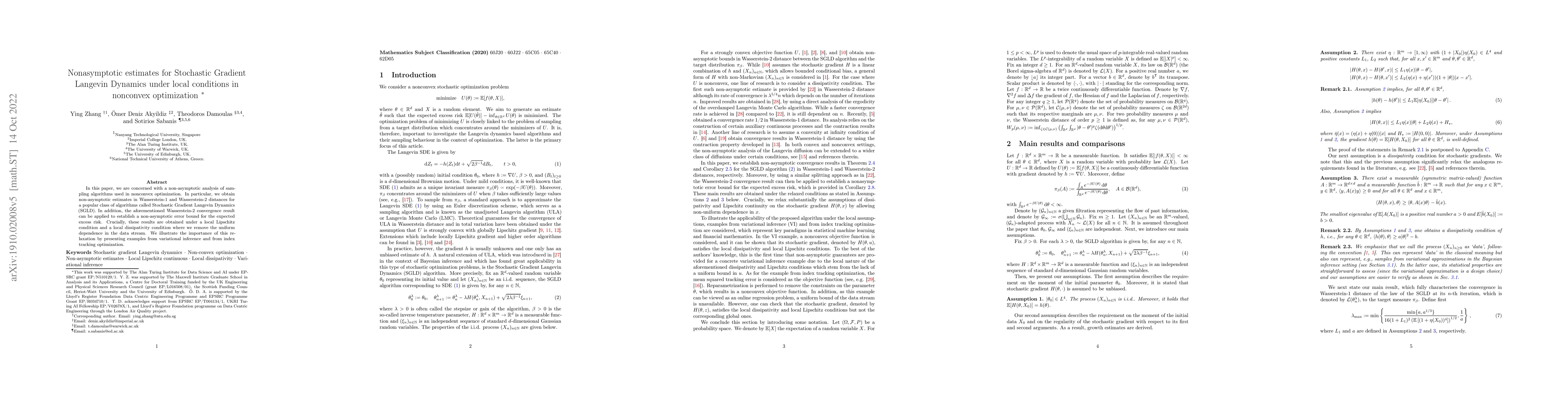 Thumbnail for Nonasymptotic estimates for Stochastic Gradient Langevin Dynamics under
  local conditions in nonconvex optimization