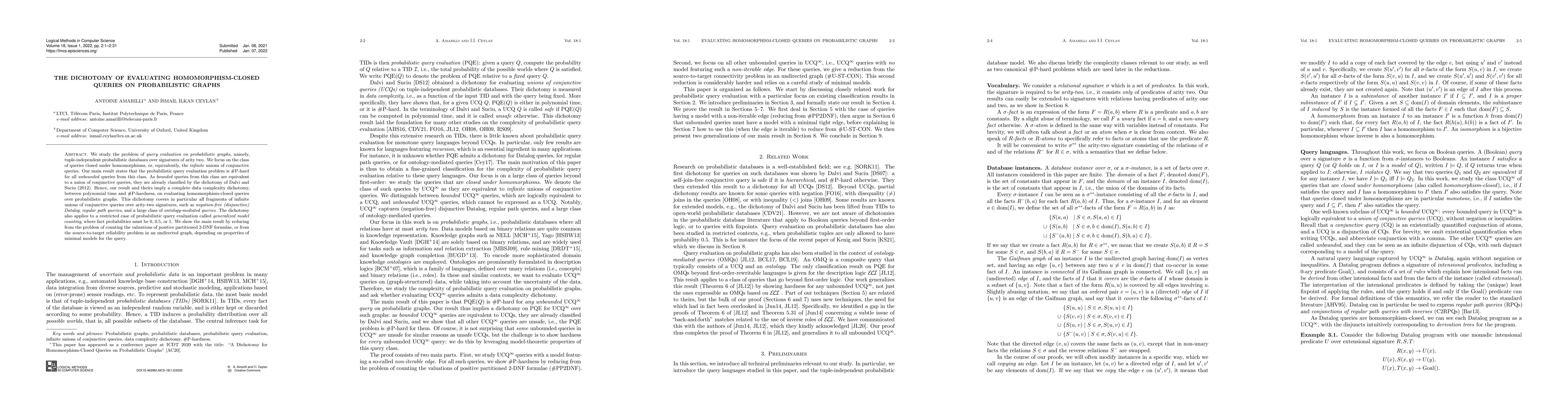 Thumbnail for The Dichotomy of Evaluating Homomorphism-Closed Queries on Probabilistic
  Graphs