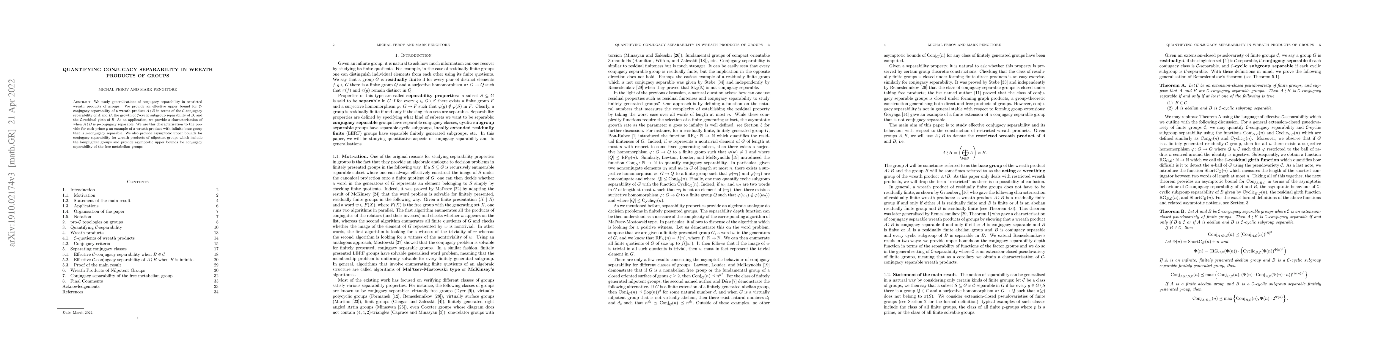 Thumbnail for Quantifying conjugacy separability in wreath products of groups