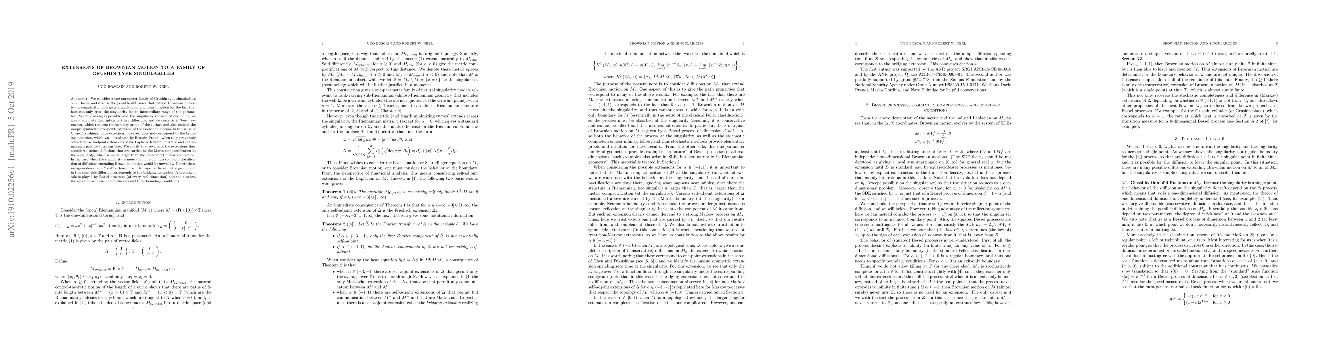 Thumbnail for Extensions of Brownian motion to a family of Grushin-type singularities