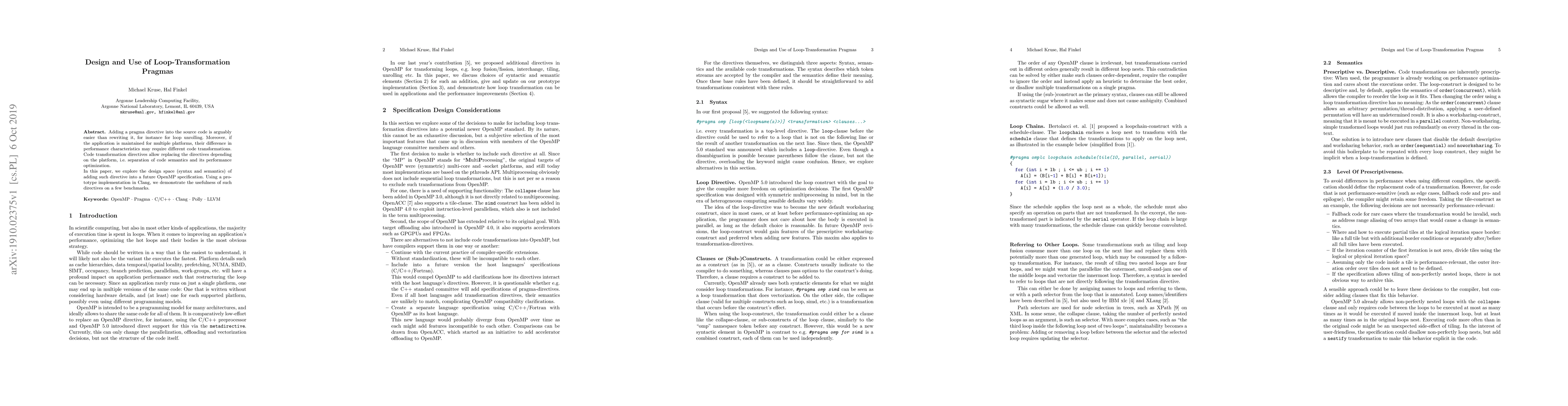 Thumbnail for Design and Use of Loop-Transformation Pragmas