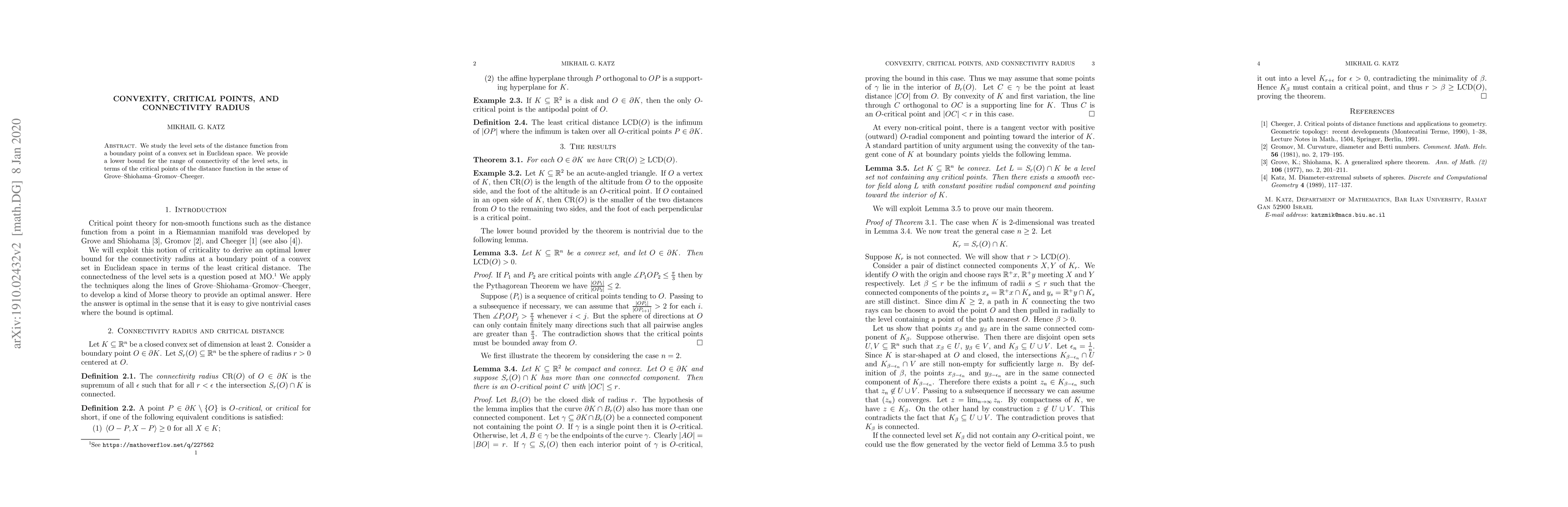 Thumbnail for Convexity, critical points, and connectivity radius