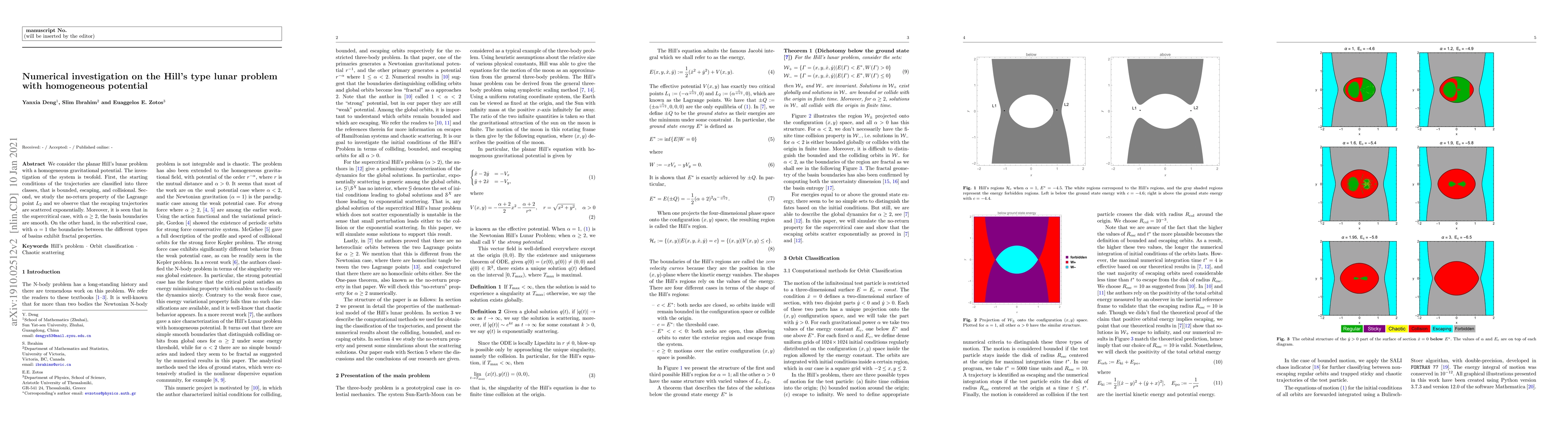 Thumbnail for Numerical investigation on the Hill's type lunar problem with
  homogeneous potential