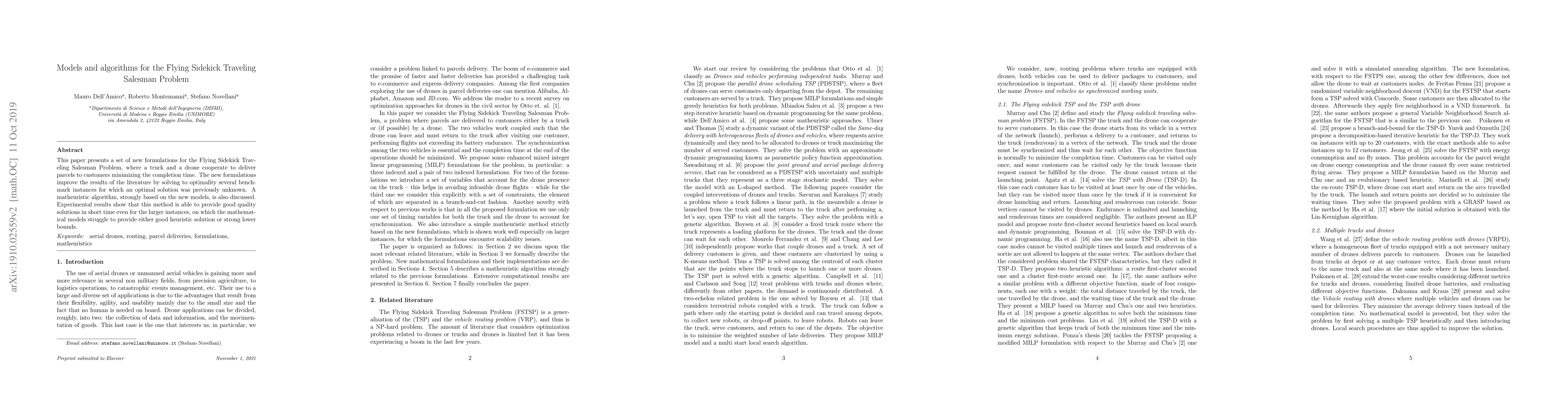 Thumbnail for Models and algorithms for the Flying Sidekick Traveling Salesman Problem
