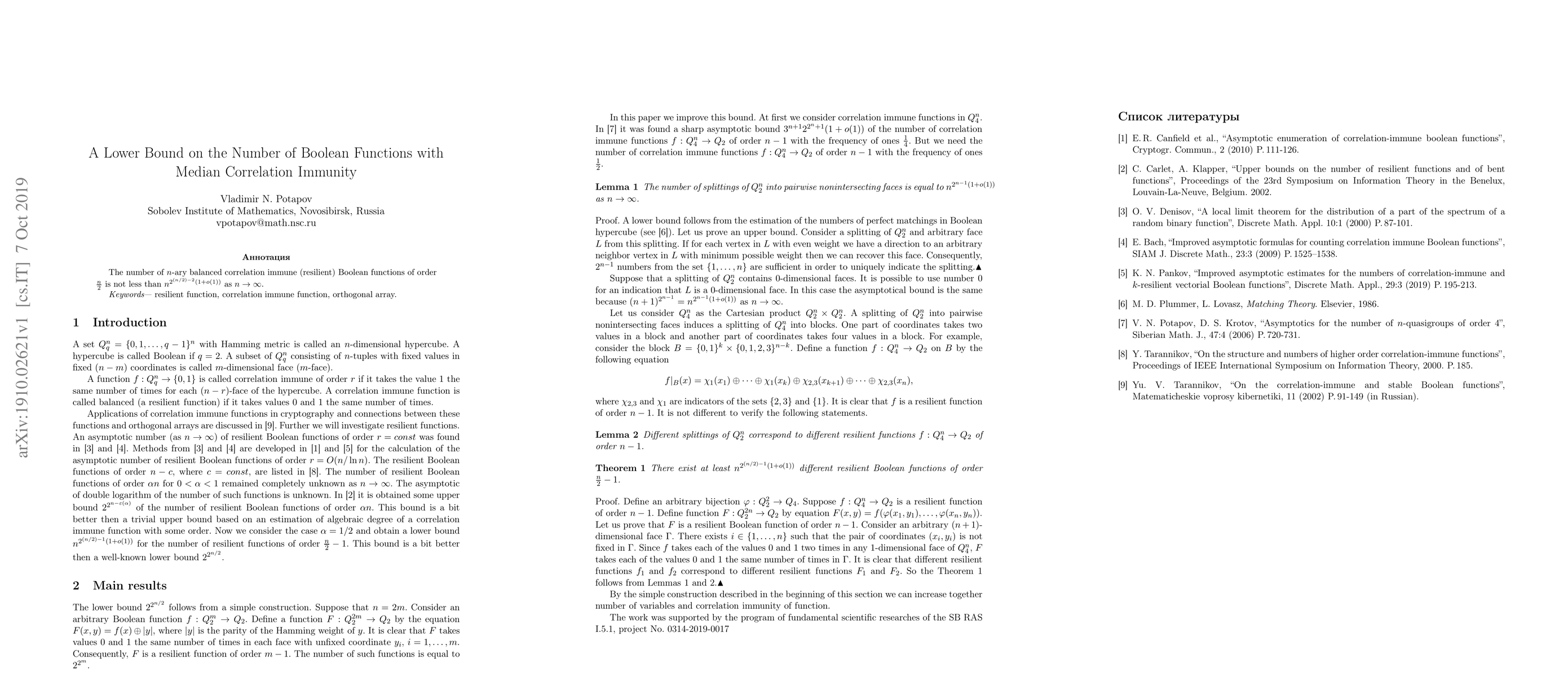 Thumbnail for A Lower Bound on the Number of Boolean Functions with Median Correlation
  Immunity