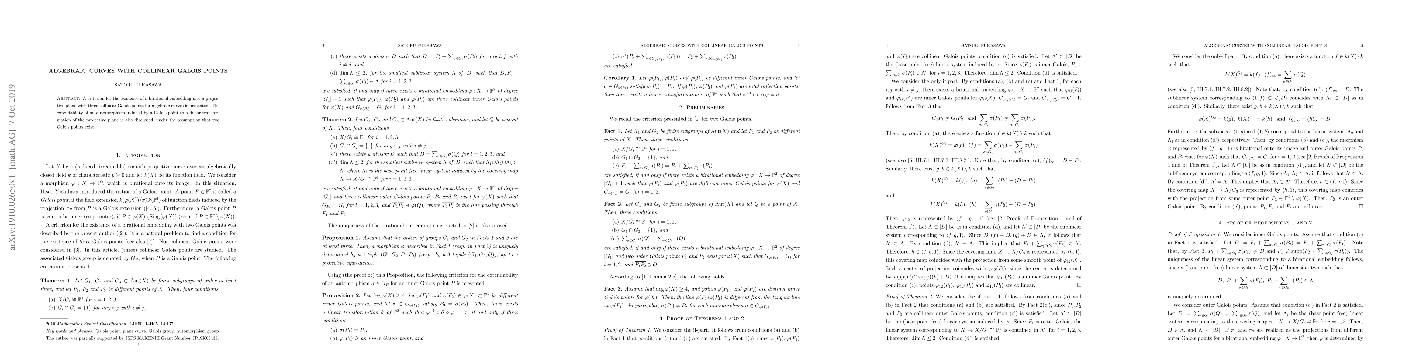 Thumbnail for Algebraic curves with collinear Galois points