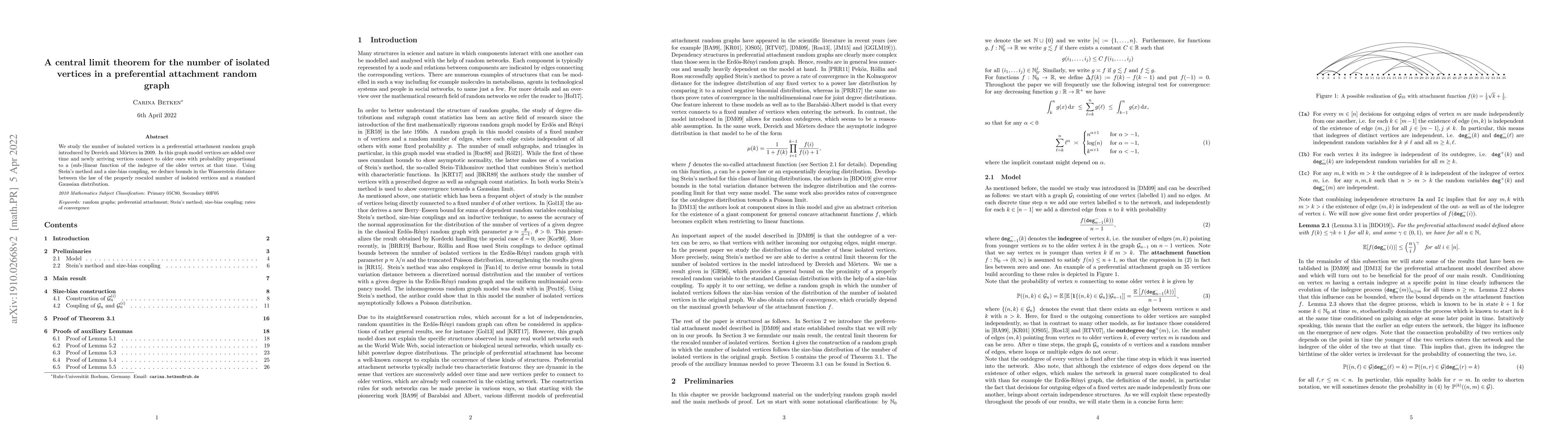 Thumbnail for A central limit theorem for the number of isolated vertices in a
  preferential attachment random graph
