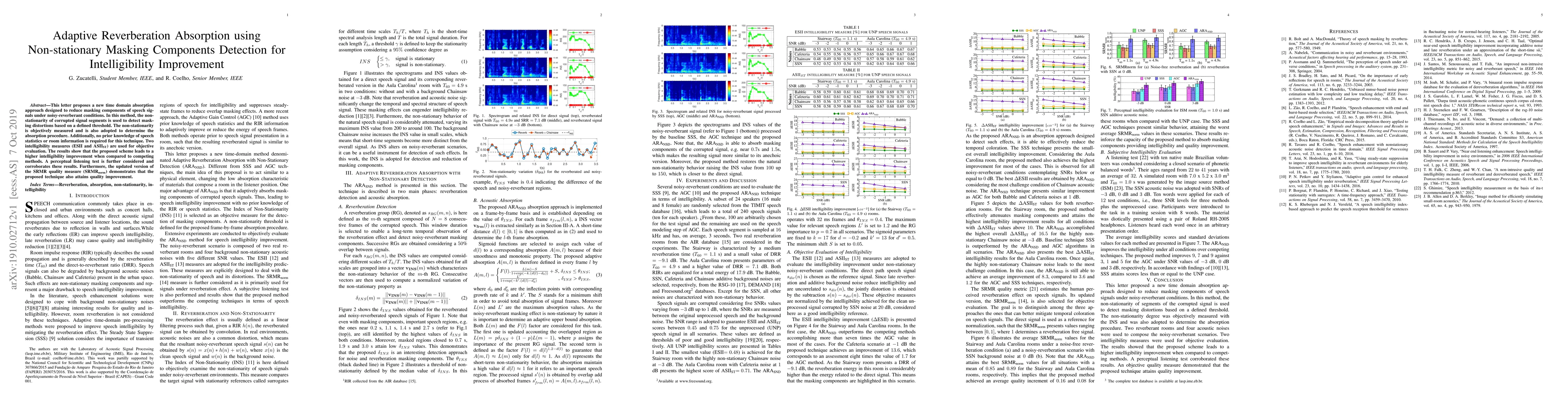 Thumbnail for Adaptive Reverberation Absorption using Non-stationary Masking
  Components Detection for Intelligibility Improvement
