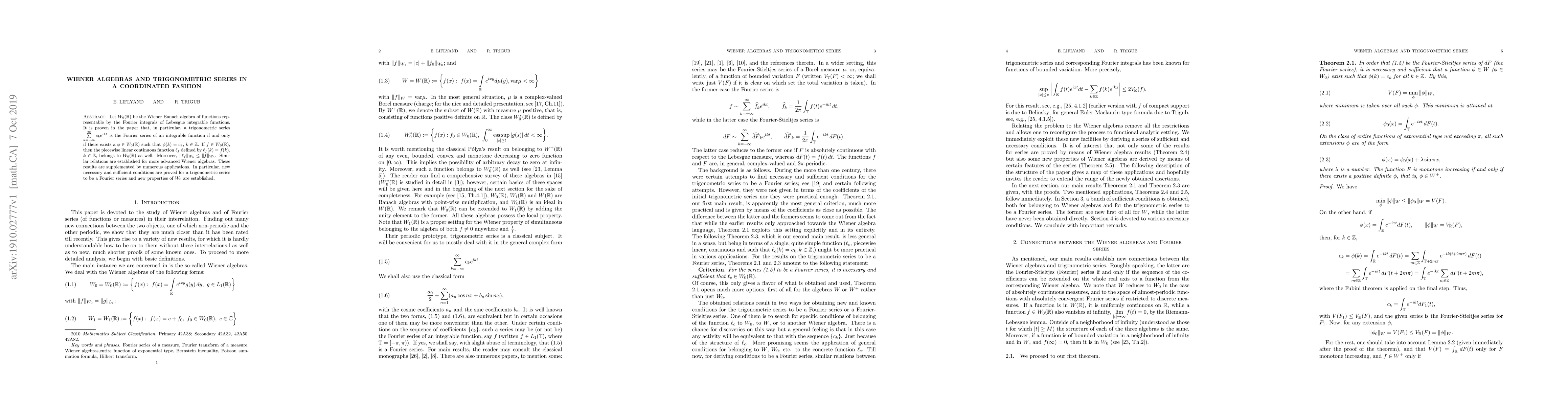 Thumbnail for Wiener algebras and trigonometric series in a coordinated fashion