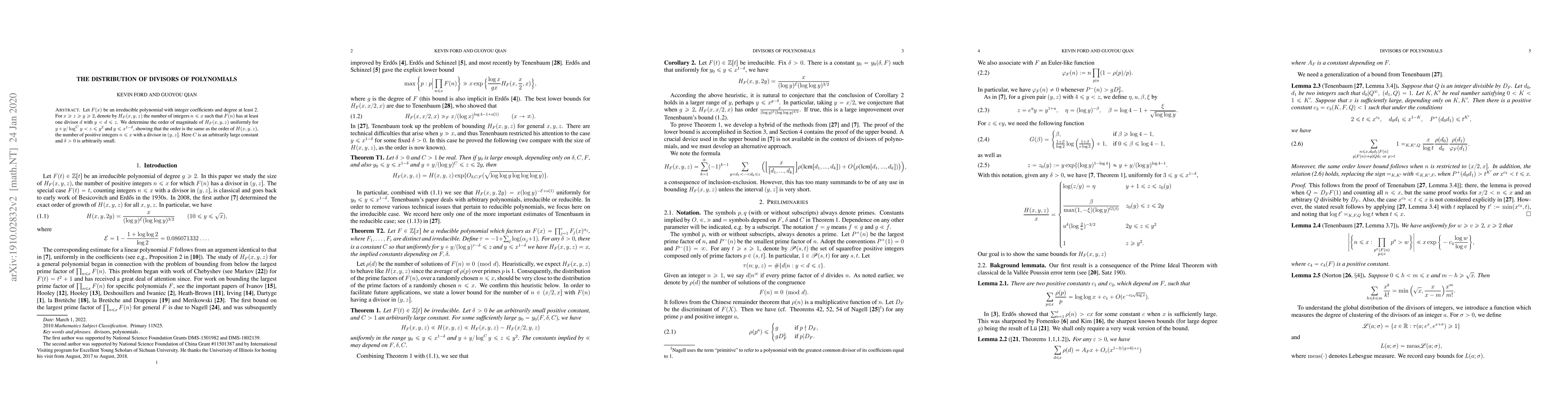 Thumbnail for The distribution of divisors of polynomials