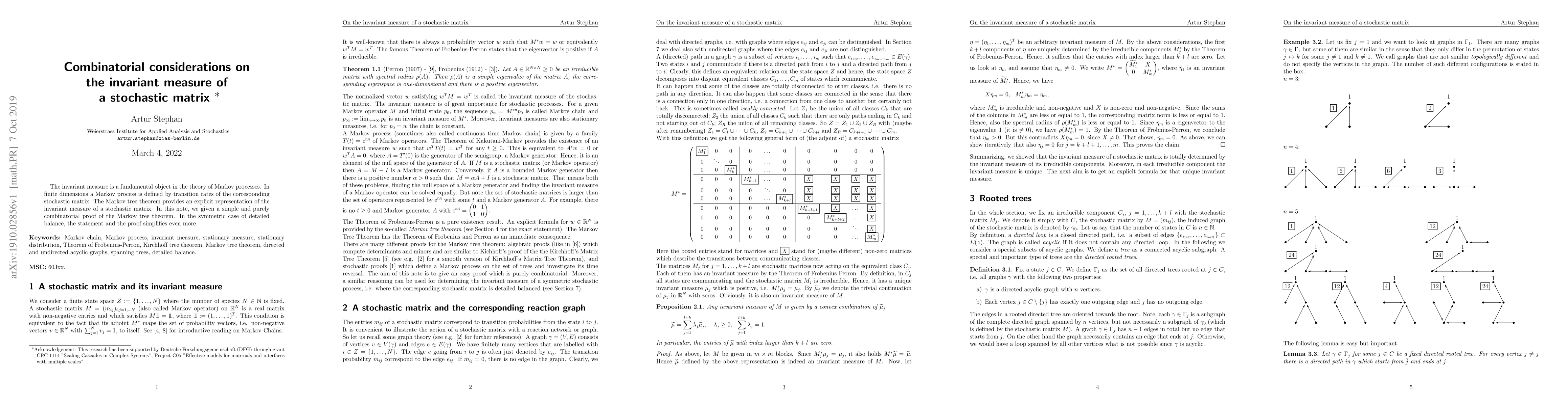 Thumbnail for Combinatorial considerations on the invariant measure of a stochastic
  matrix