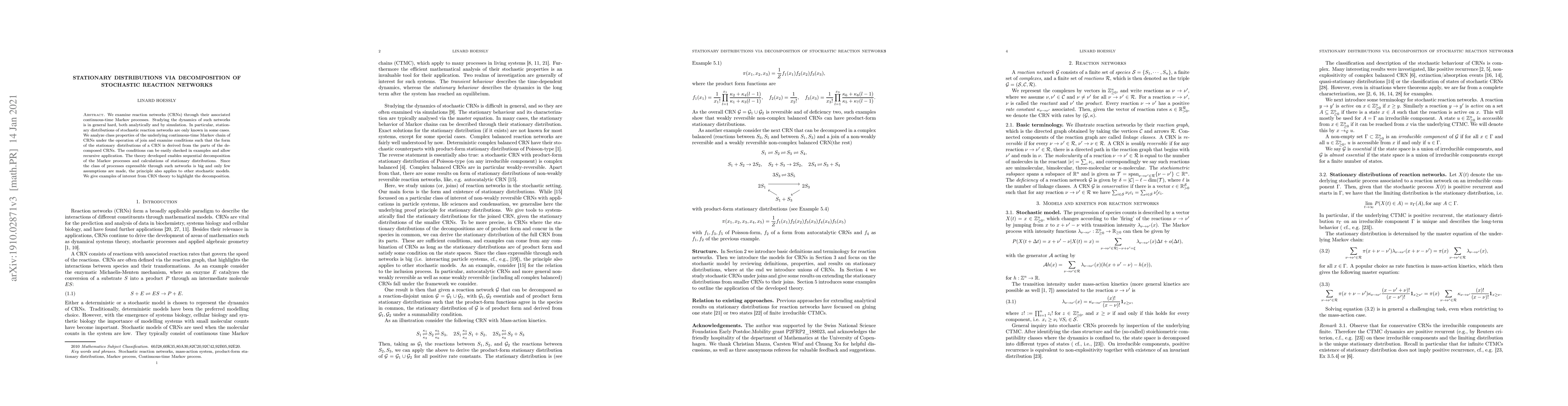 Thumbnail for Stationary distributions via decomposition of stochastic reaction
  networks