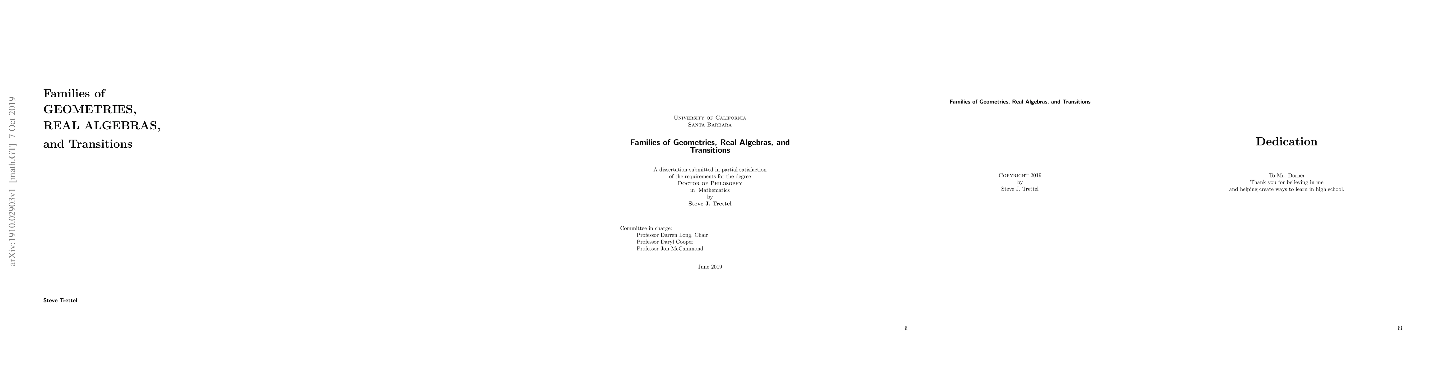 Thumbnail for Families of Geometries, Real Algebras, and Transitions
