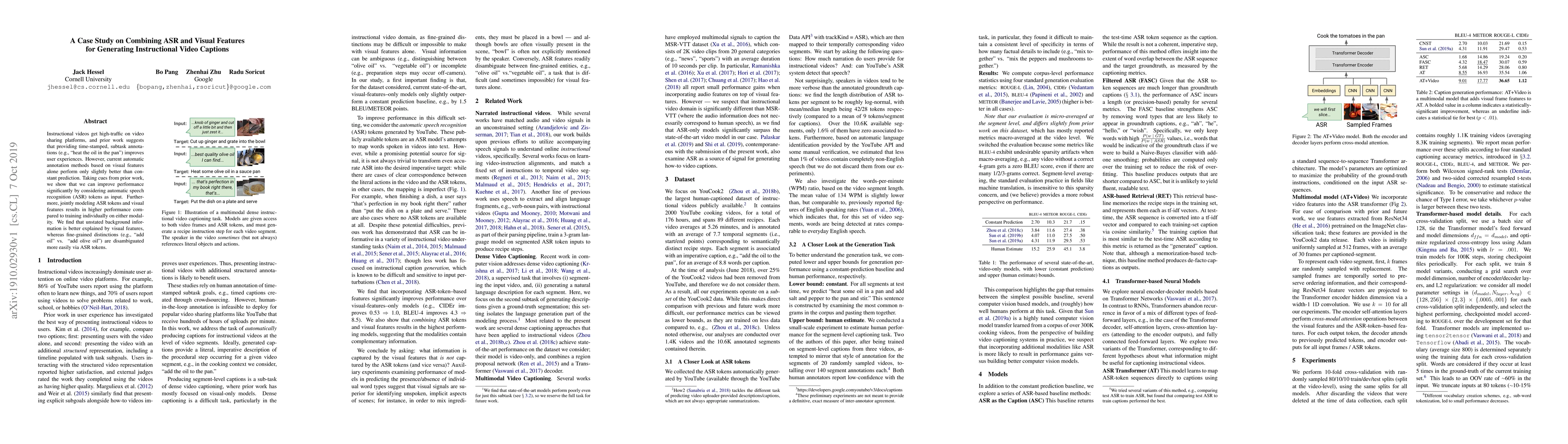 Thumbnail for A Case Study on Combining ASR and Visual Features for Generating
  Instructional Video Captions