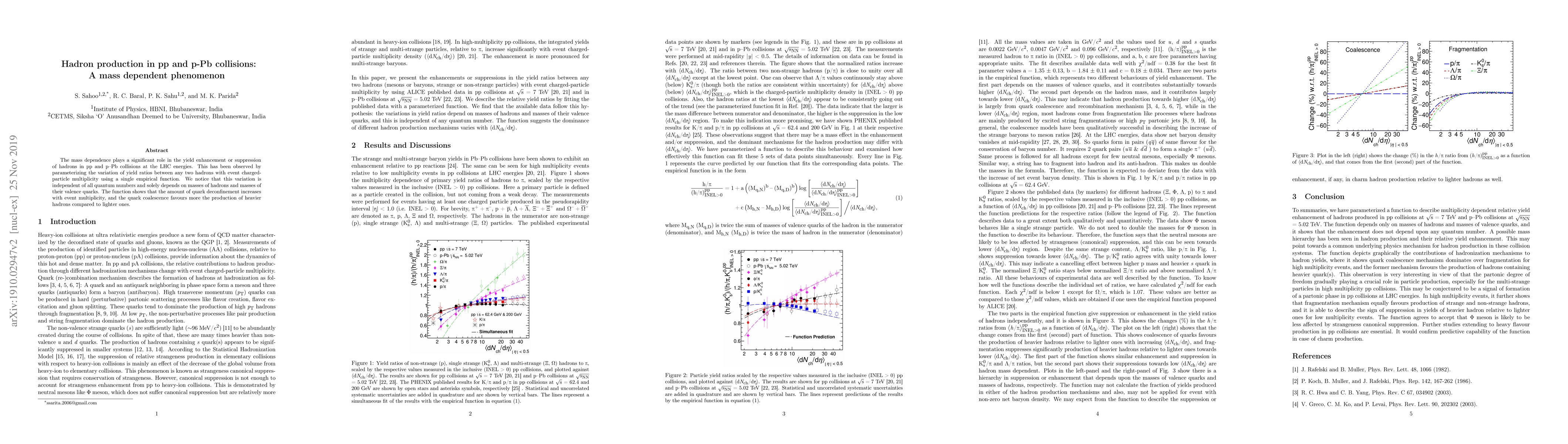 Thumbnail for Hadron production in pp and p-Pb collisions: A mass dependent phenomenon