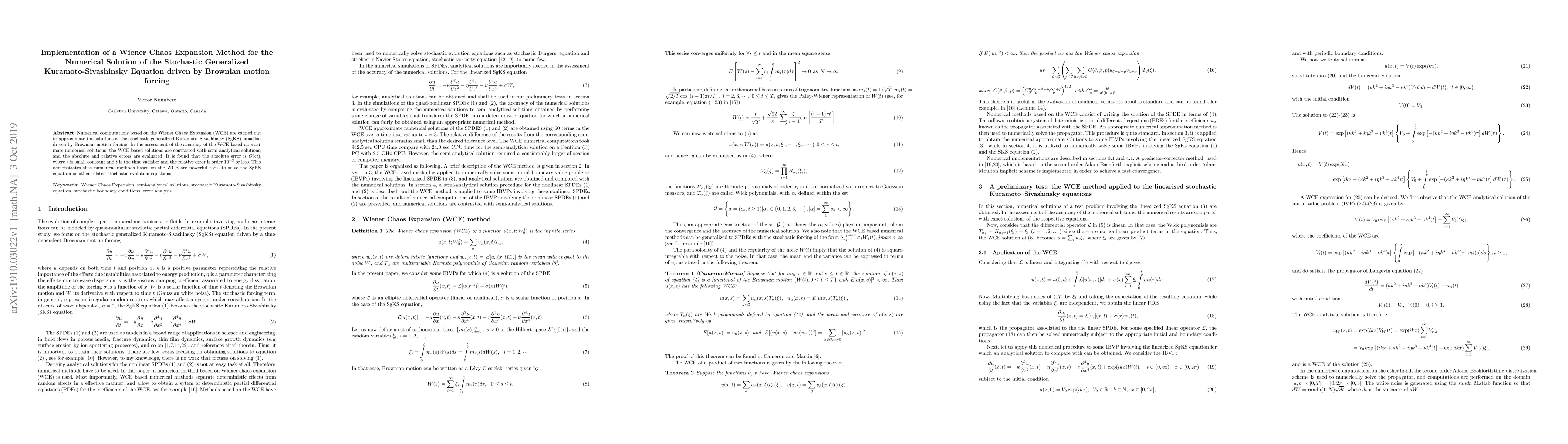 Thumbnail for Implementation of a Wiener Chaos Expansion Method for the Numerical
  Solution of the Stochastic Generalized Kuramoto-Sivashinsky Equation driven
  by Brownian motion forcing