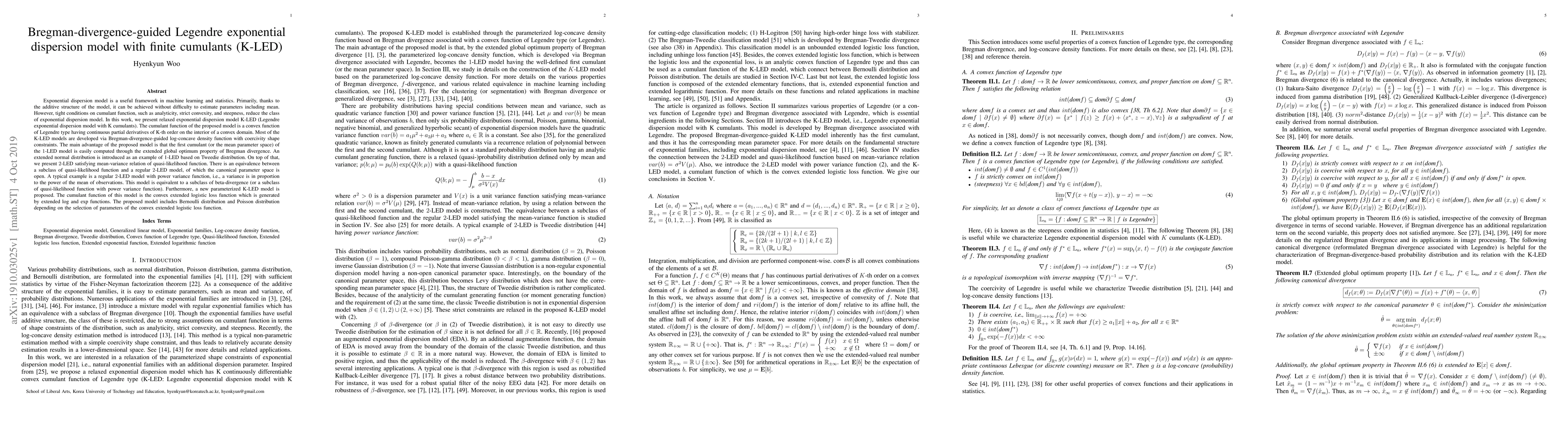 Thumbnail for Bregman-divergence-guided Legendre exponential dispersion model with
  finite cumulants (K-LED)