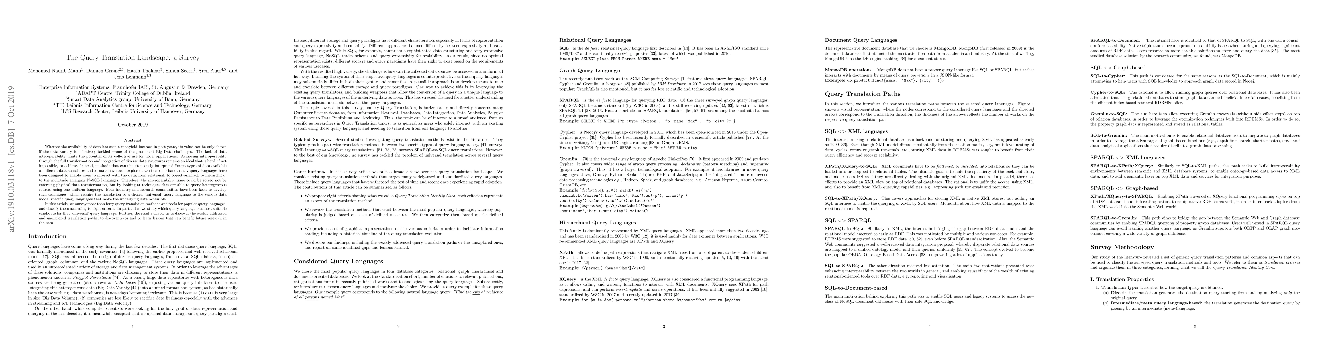 Thumbnail for The Query Translation Landscape: a Survey