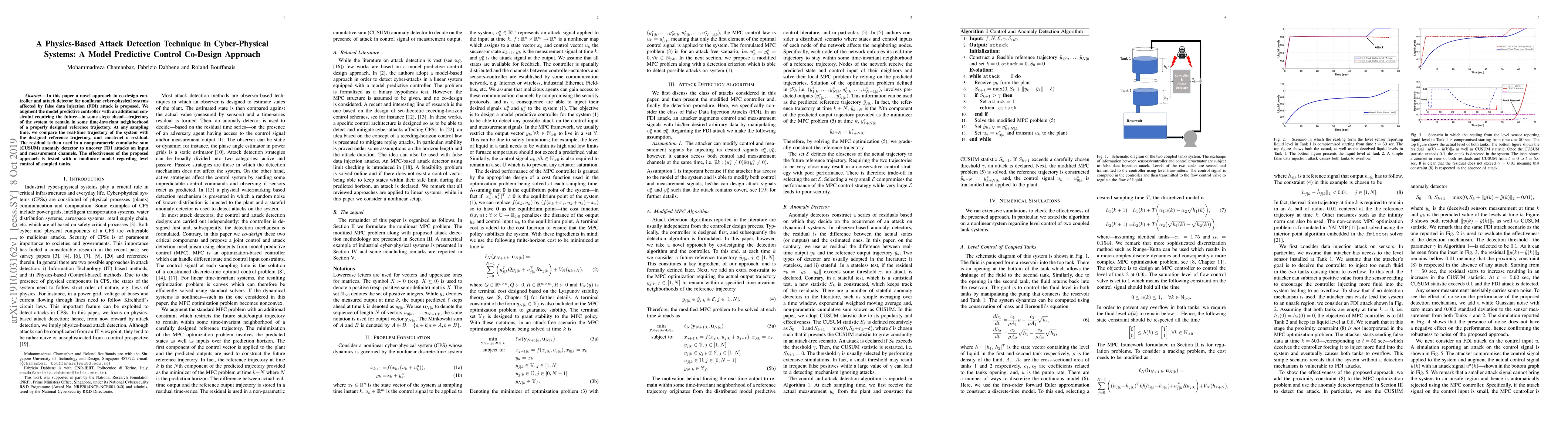 Thumbnail for A Physics-Based Attack Detection Technique in Cyber-Physical Systems: A
  Model Predictive Control Co-Design Approach