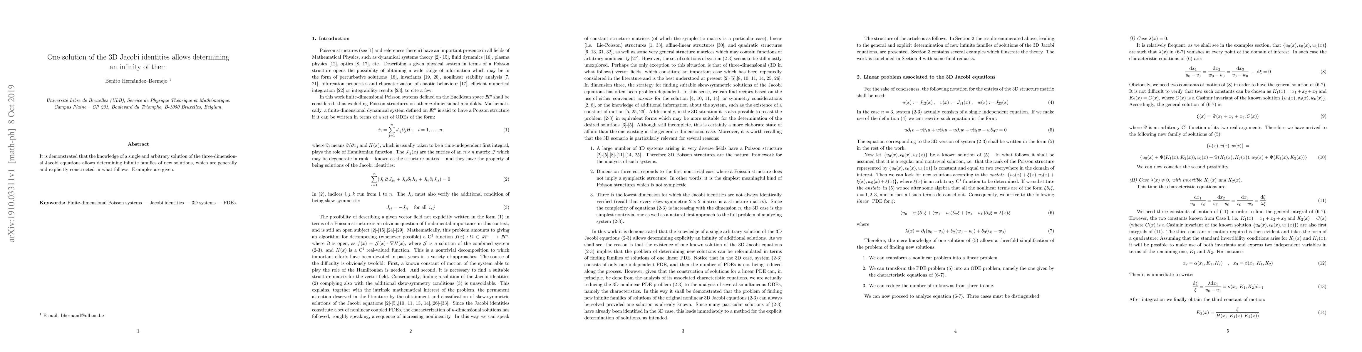 Thumbnail for One solution of the 3D Jacobi identities allows determining an infinity
  of them