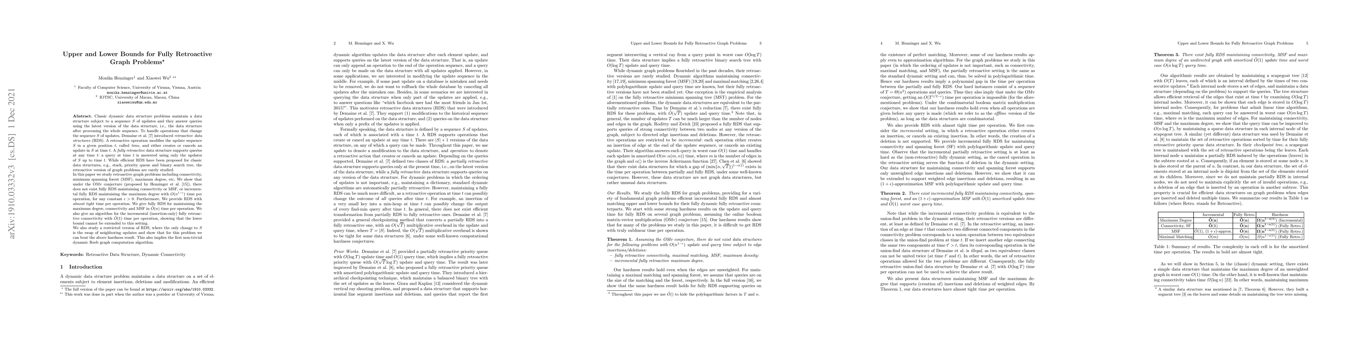 Thumbnail for Upper and Lower Bounds for Fully Retroactive Graph Problems