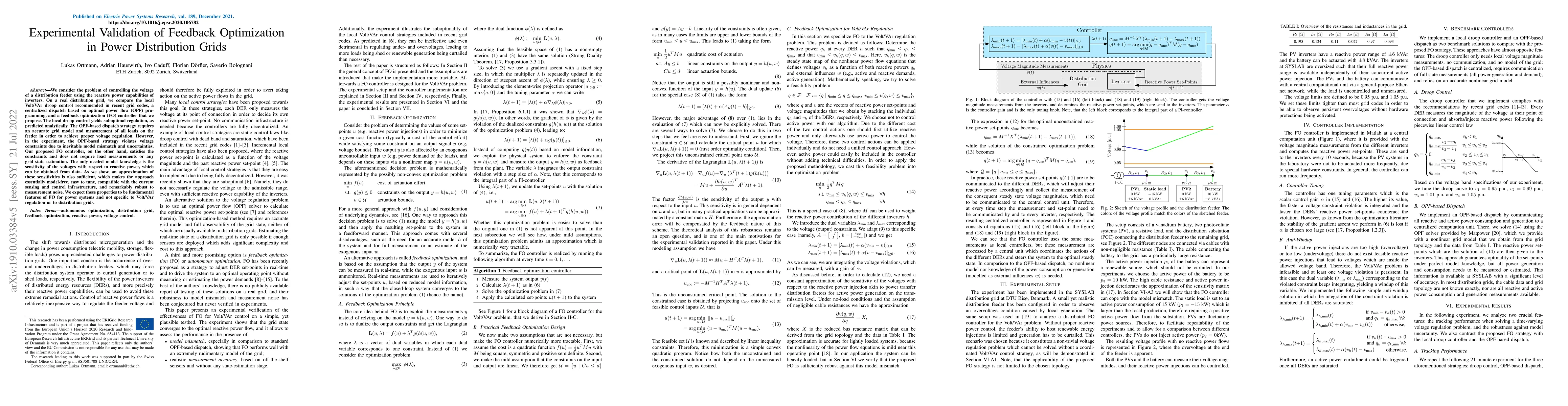 Thumbnail for Experimental Validation of Feedback Optimization in Power Distribution
  Grids