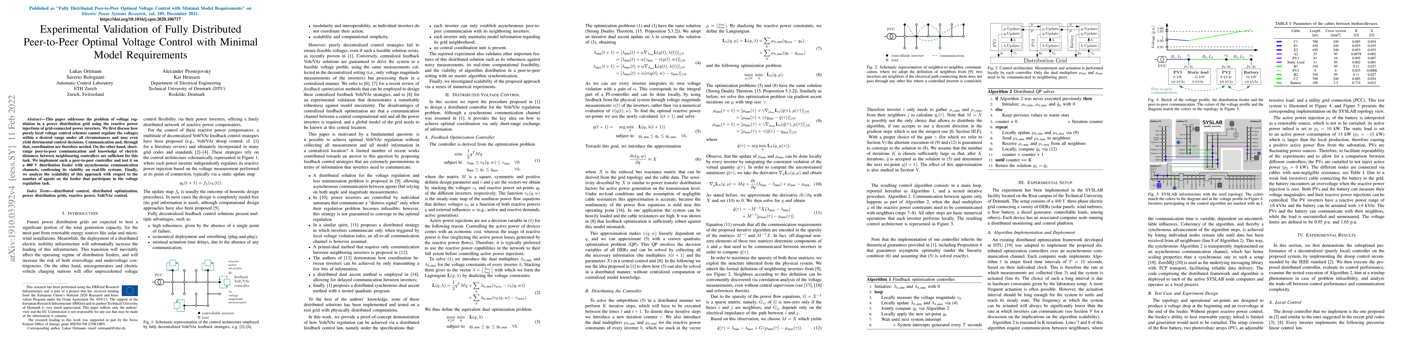 Thumbnail for Experimental Validation of Fully Distributed Peer-to-Peer Optimal
  Voltage Control with Minimal Model Requirements