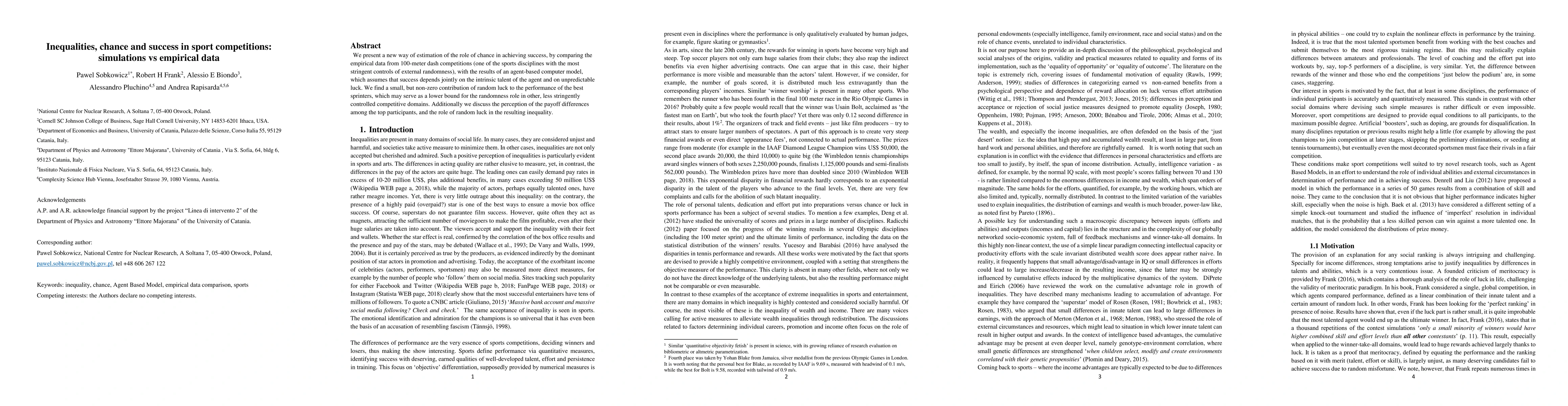 Thumbnail for Inequalities, chance and success in sport competitions: simulations vs
  empirical data