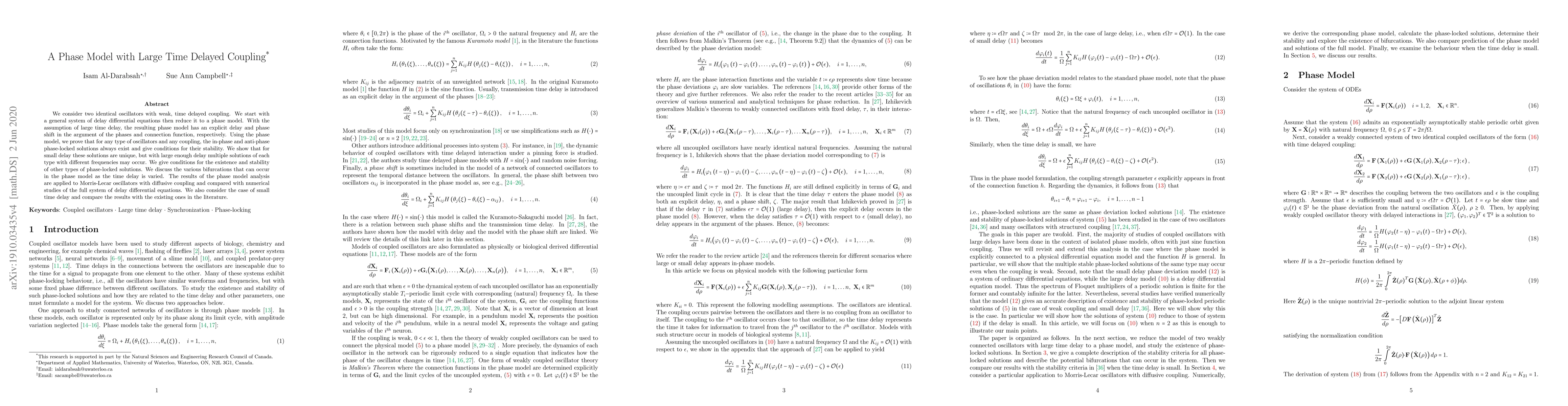 Thumbnail for A Phase Model with Large Time Delayed Coupling